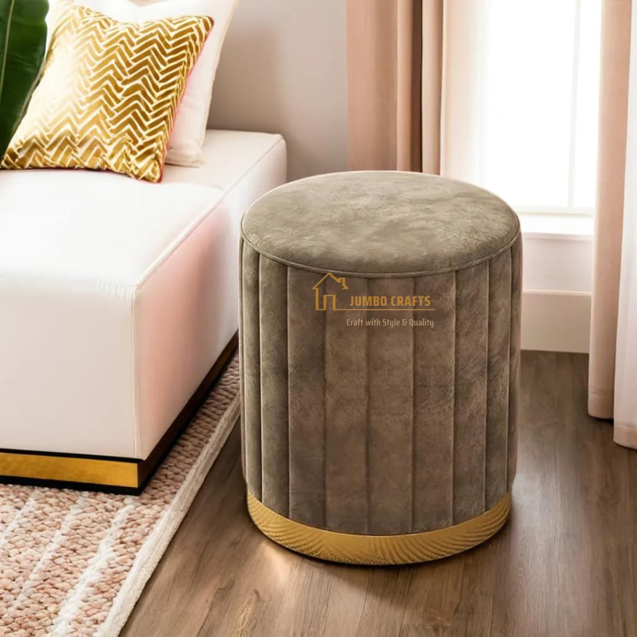 JUMBO CRAFTS Ottoman Stool for Living Room Sitting Pouffes Upholstered Pouffe Puffy for Foot Rest Home Furniture Mudda Pouf Round Sitting Foot Stool for Office Room Décor - Brown