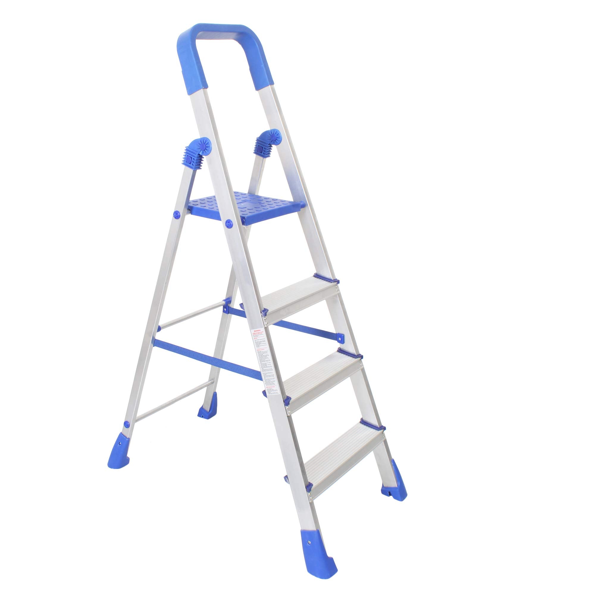 OBBO-Foldable Step Ladder, Foldable Ladder for Home & Office use, Durable, Wide, Anti-Skid, Lightweight & Easy to Carry Firm Grip, 4 Steps (Blue & Satin) NISHIKA PRO.4 Steps