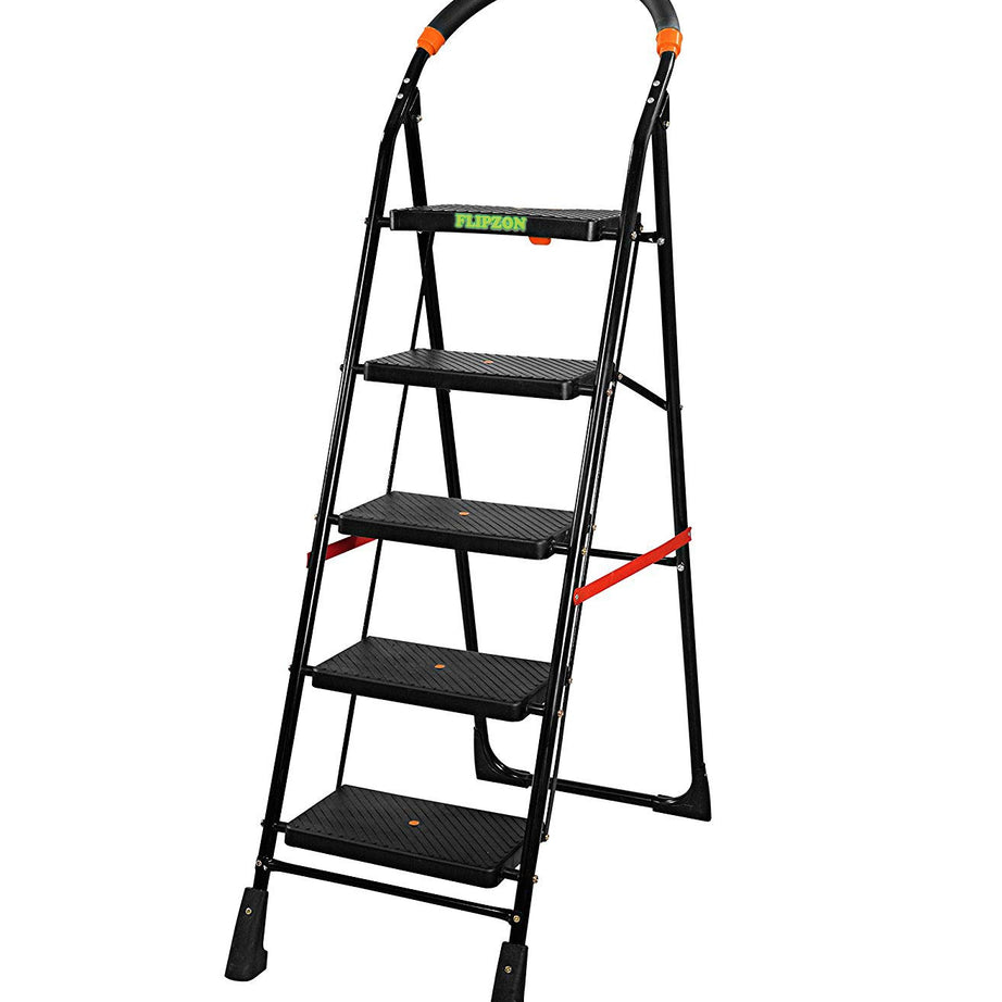 FLIPZON Heavy 5 Steps Folding Ladder (Multicolour, 5.1 ft)(Alloy Steel)