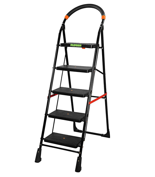 FLIPZON Heavy 5 Steps Folding Ladder (Multicolour, 5.1 ft)(Alloy Steel)