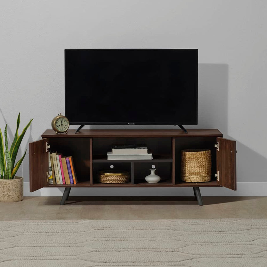 Sleepyhead Romcom - Engineered Wood TV Entertainment Unit (Upto 55" TV, 2 Door & 3 Shelves, Dark Walnut & Slate Grey Finish)