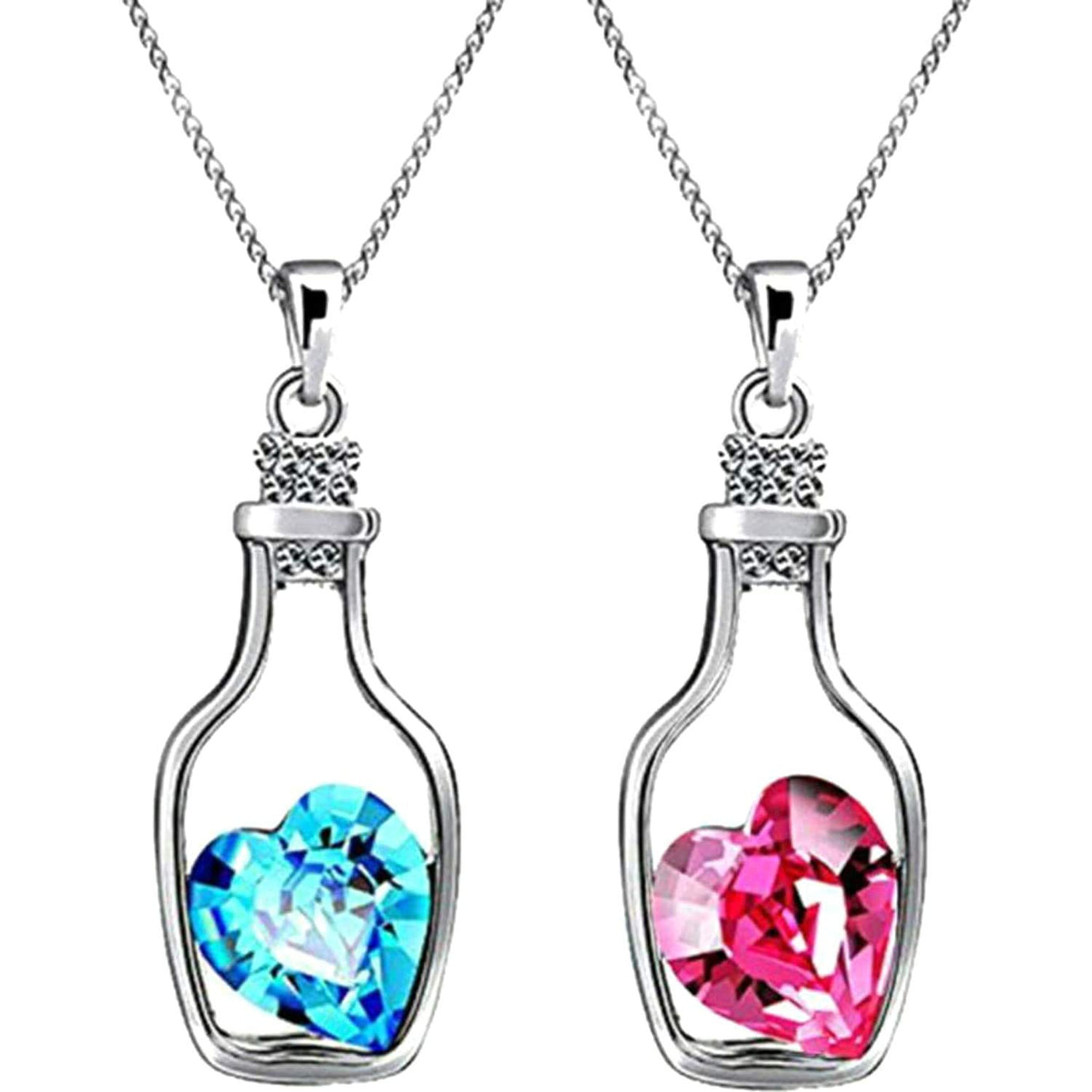 University Trendz Pink and Blue Crystal Bottle Heart Pendant/Locket for Lovers, Friends, Boys and Girls