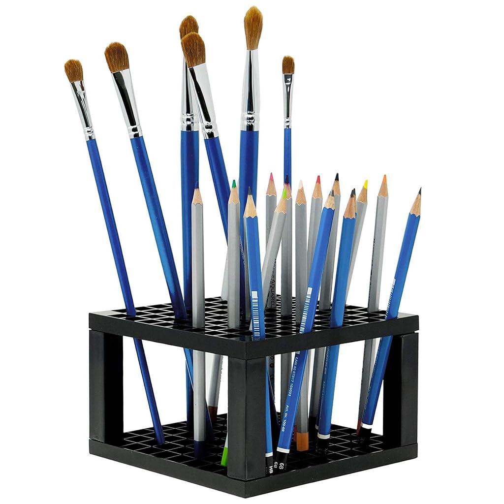 Climberty® 96 Holes Pencil & Brush Holder - Plastic Study Desk Stand Organizer Holding Rack for Pens, Paint Brushes, Colored Pencils, Gel Pens, Markers and Modeling Tools, Storage & Organizing Crate