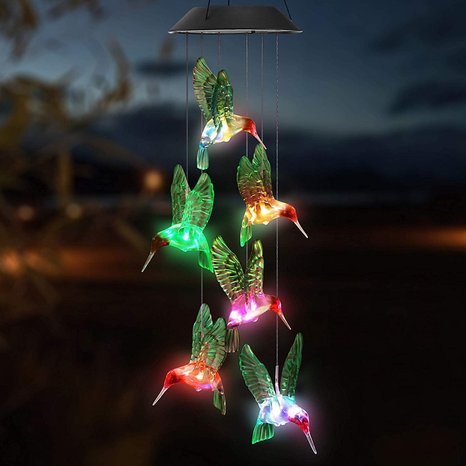 SEEDWARE Solar Wind Chime, Color Changing Ball Wind Chimes, LED Decorative Mobile,Waterproof Outdoor Decorative Lights for Garden, Party, Yard, Window, Outdoor Decorations (Bird Shape Light)