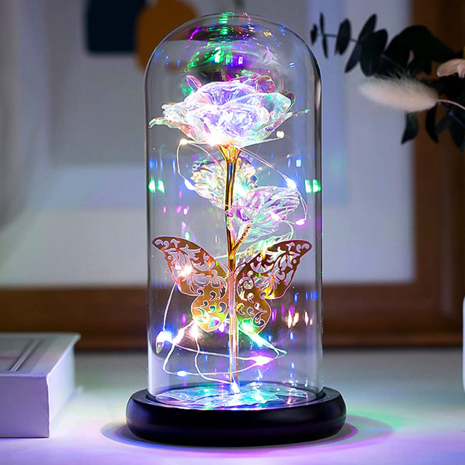 ORORANY Forever Rose Gift For Her, Galaxy Glass Rose Flower And Butterfly With Led Light Great Gift Ideas For Valentine'S Day, Mother'S Day, Birthday, Anniversary, Engagement