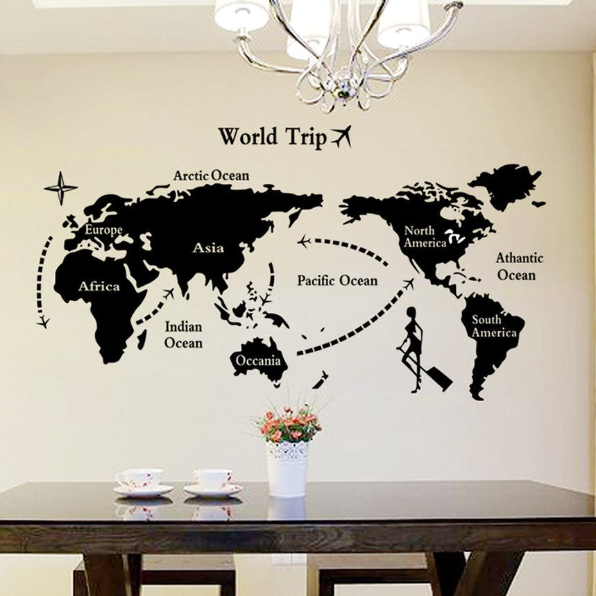 Decals Design 'World Map' Wall Sticker (PVC Vinyl, 90 cm x 60 cm, Black)