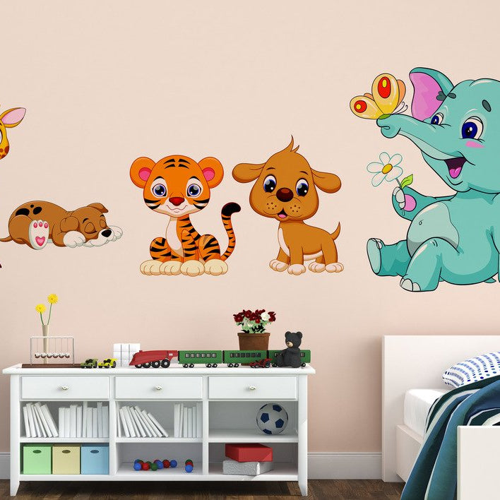 Wallstick ' Happy Joy animals-1' Wall Sticker (Vinyl, 45 cm x 130 cm, Multicolor) 69-N-06