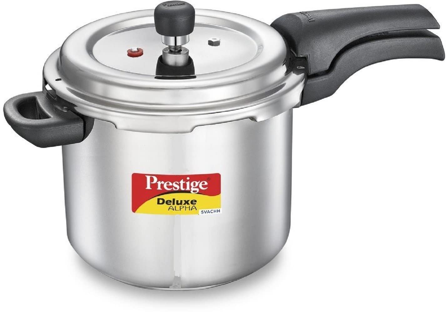 Prestige 5.5 Litres Svachh Deluxe Alpha Induction Base Outer Lid Stainless Steel Pressure Cooker | Deep lid controls spillage |Silver | Anti-Bulge Base | Sturdy Handles | Pressure Indicator