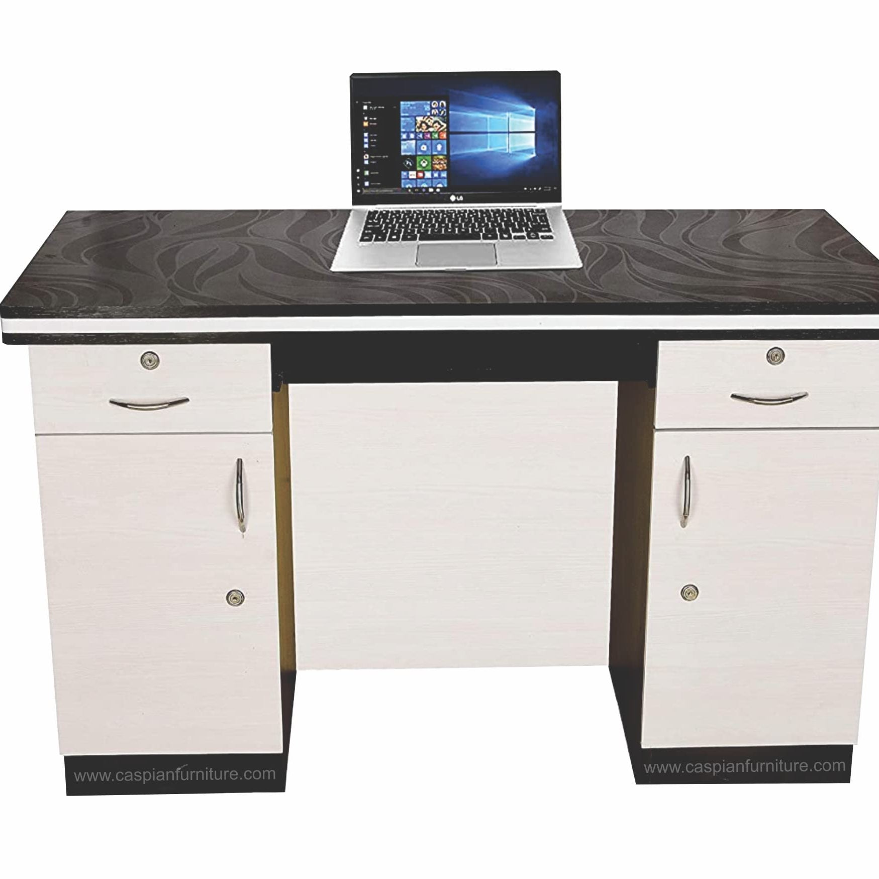 CASPIAN Furniture White and Coffee Brown Engineered Wood Study Table/Office Desk | Office Table with 2 Drawers, Keypad and Storage Cupboard | Size 48 x 30 x 24 inches