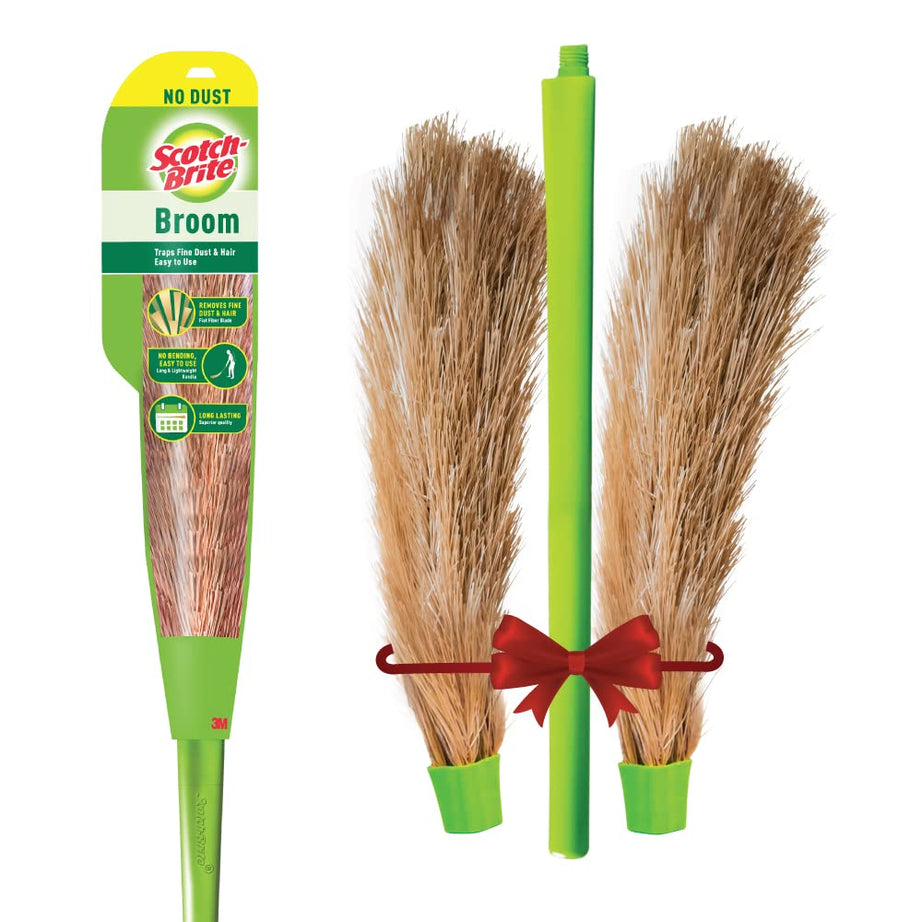 Scotch-Brite Combo | No-Dust Broom, Long Handle, Easy Floor Cleaning (Multi-use) | 1 Additional Refill Head, Plastic Fibre