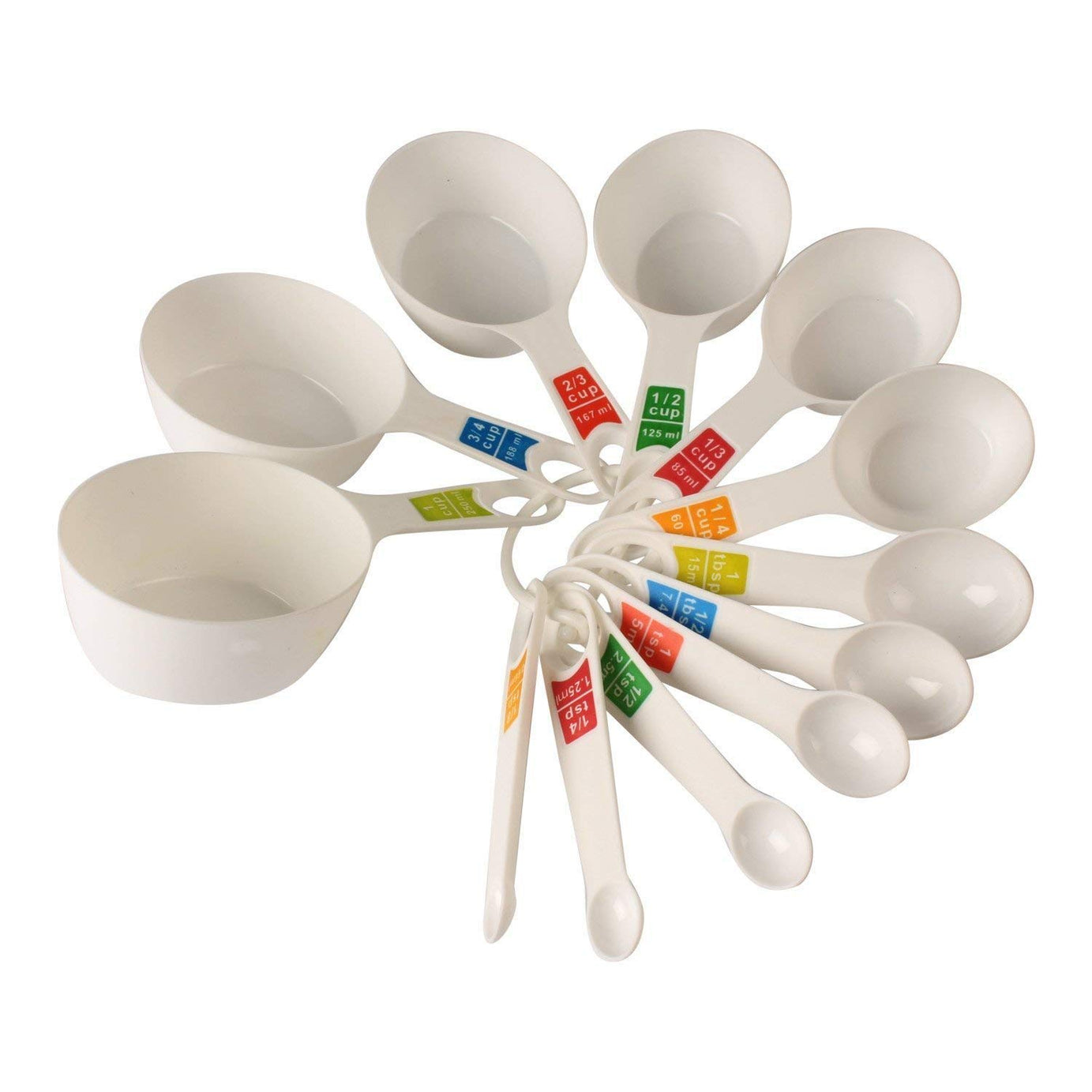 INOVERA (LABEL) Plastic 12 Piece Measuring Cups and Spoons for Kitchen Cake Baking and Cooking Teaspoon Tablespoon Spoon Accessories Tools Set (White)