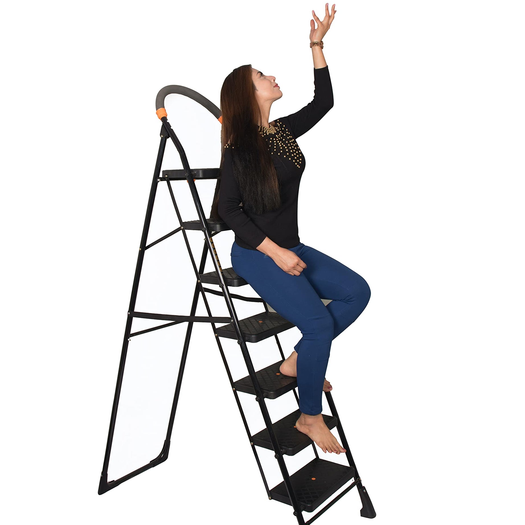 Parasnath Black Diamond Ladder 7 Step Heavy Folding Step Ladder with Wide Step 7.3 FT Ladder Made in India