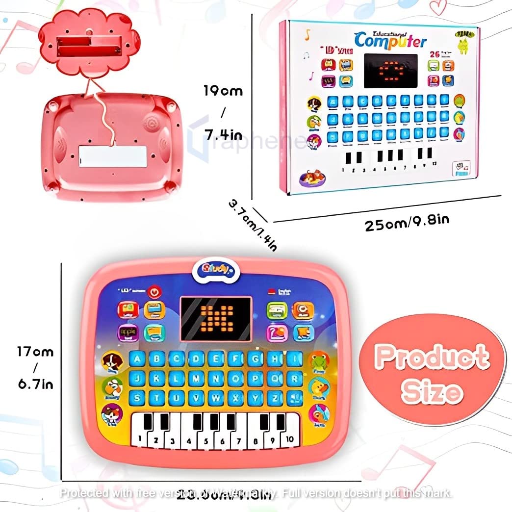 GRAPHENE® Educational Learning Kids Laptop Tablet Computer Plus Piano with led Screen Music Fun Toy Activities for Kids Toddlers 1 2 3 4 5 6 + Year Old albhabet Words Sound a b c 1 2 3