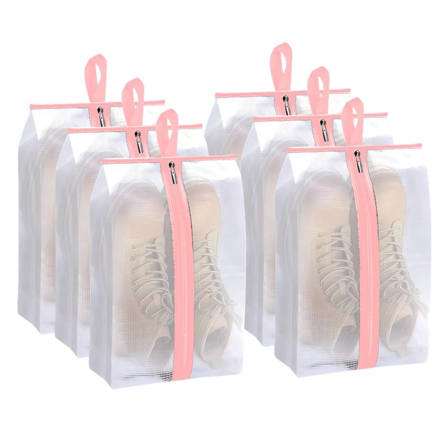 Lify Travel Shoe Bag with Handle and Zipper Closure for Travel and Home Use as Soccer Shoe Bag - Waterproof, Dustproof, Transparent- 6 Piece Pack (Baby Pink (6Pcs))