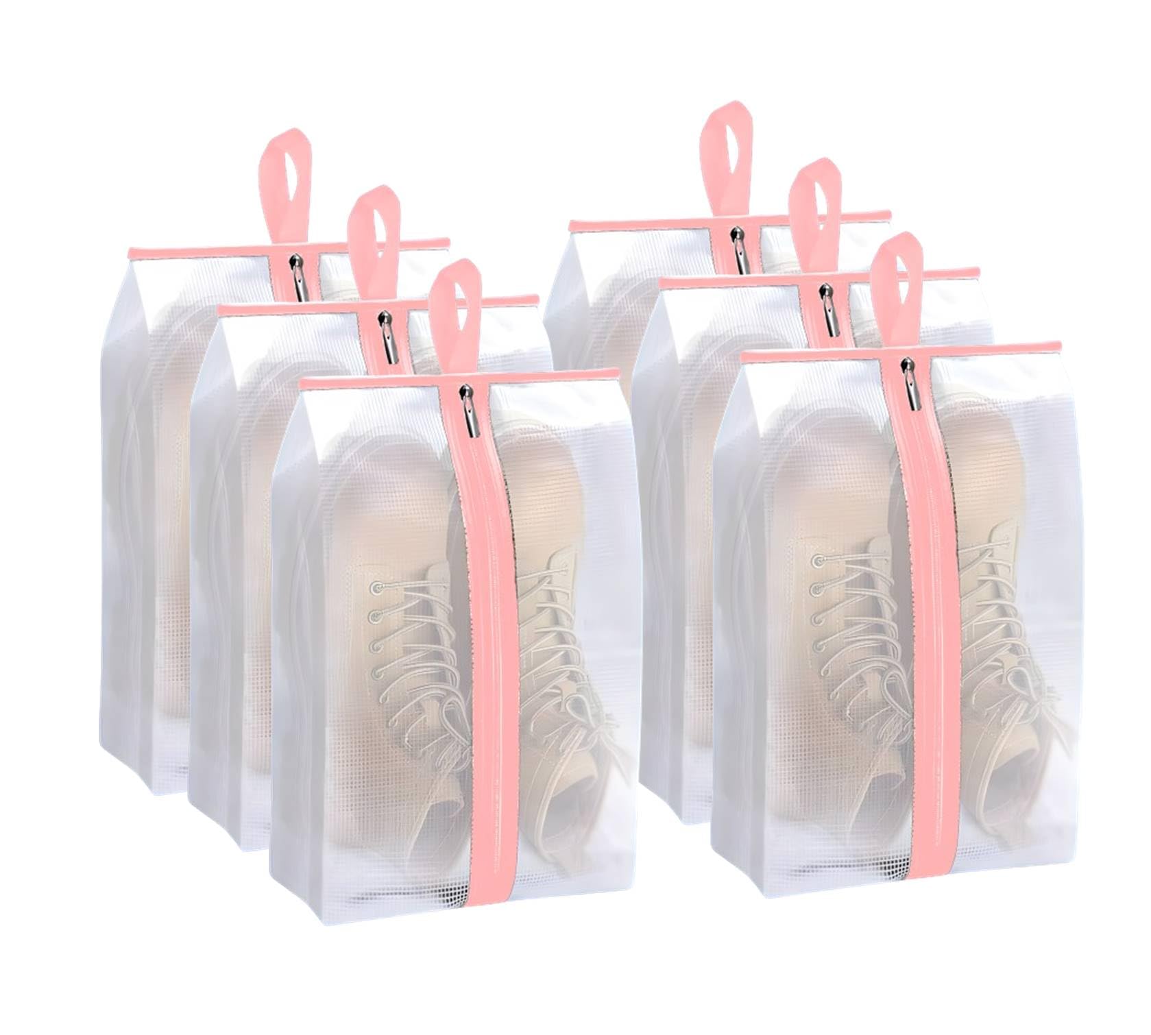 Lify Travel Shoe Bag with Handle and Zipper Closure for Travel and Home Use as Soccer Shoe Bag - Waterproof, Dustproof, Transparent- 6 Piece Pack (Baby Pink (6Pcs))