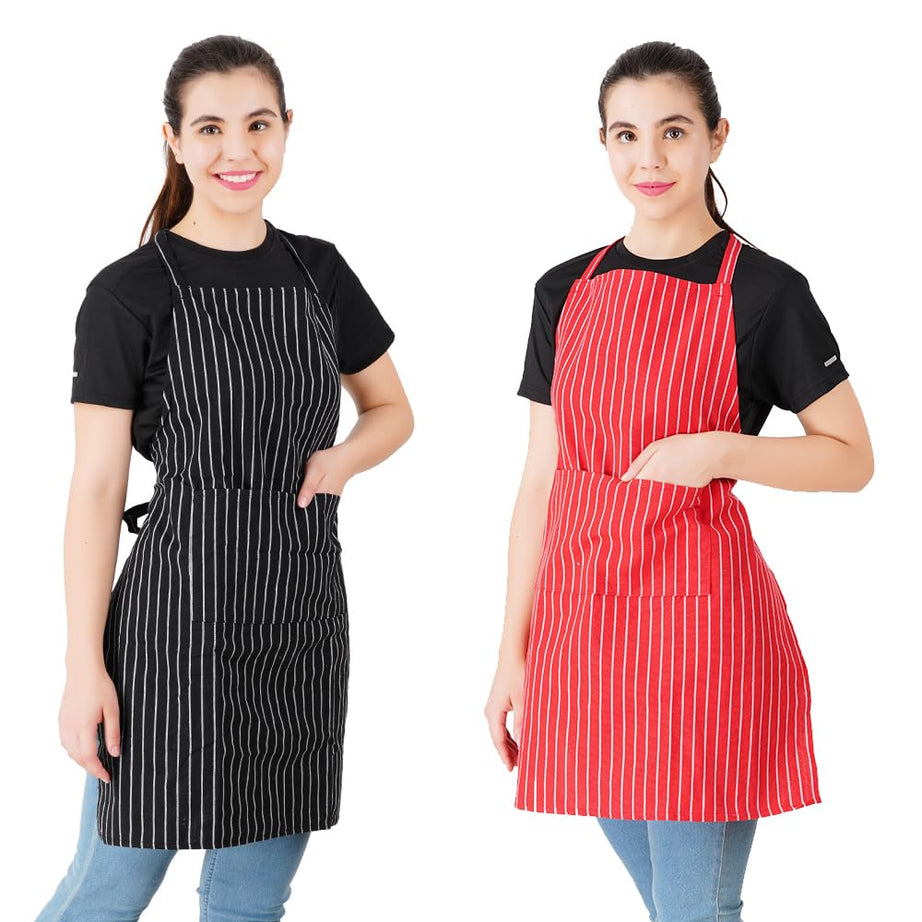 COMFORT WEAVE 100% COTTON KITCHEN APRON FREE SIZE WITH FRON CENTRE POCKET - MULTICOLOR- PACK OF 2 PIECES