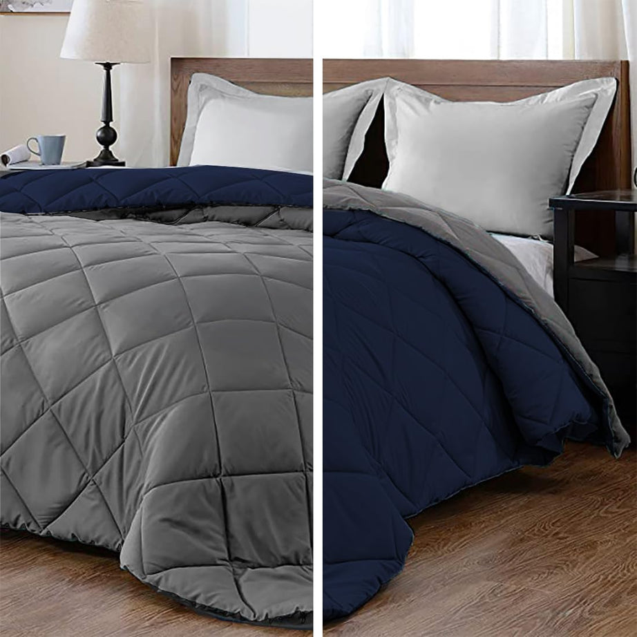 Make Bed Reversible Comforter 220 GSM Microfiber Reversible AC Comforter/Blanket for Winter/Quilt/Duvets for King Size Double Bed Comforter