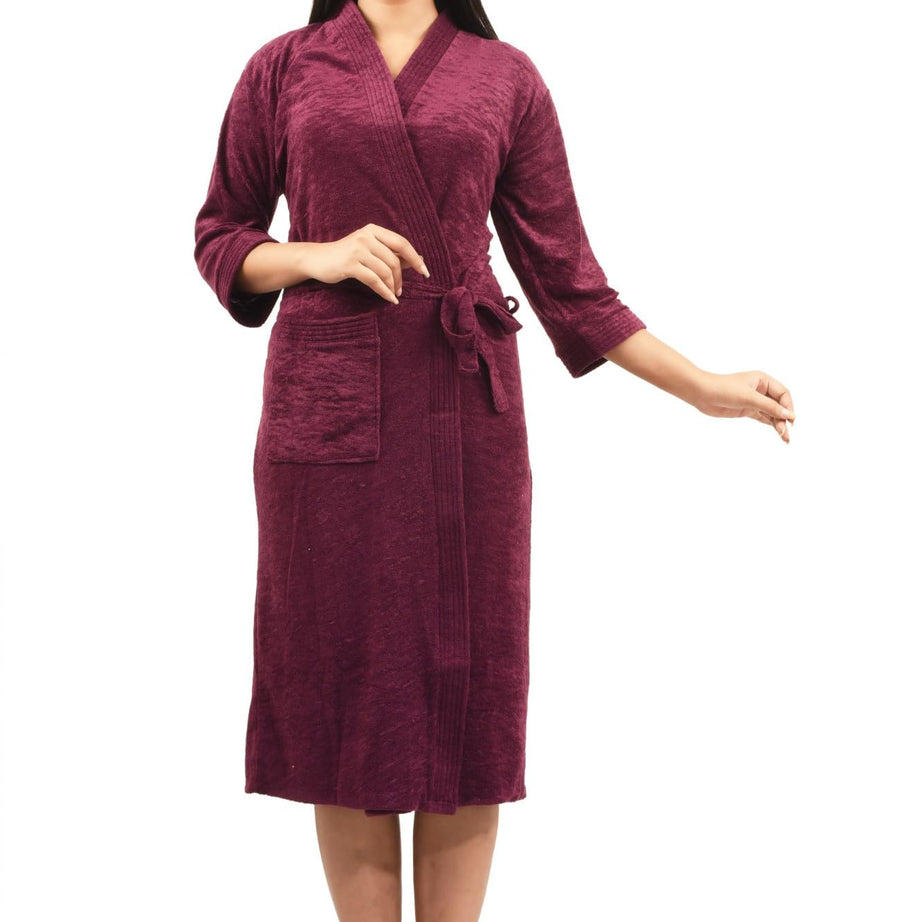 FEELBLUE Premium Micro Terry Free Size Unisex Adult Bathrobe with Front Pocket (Violet)