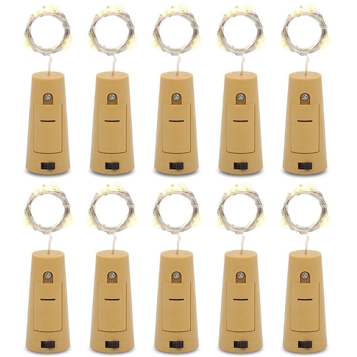 One94Store 20 Led Wine Bottle Cork Copper Wire String Lights,2M Battery Operated (Warm White,Pack of 10) 2 Meters