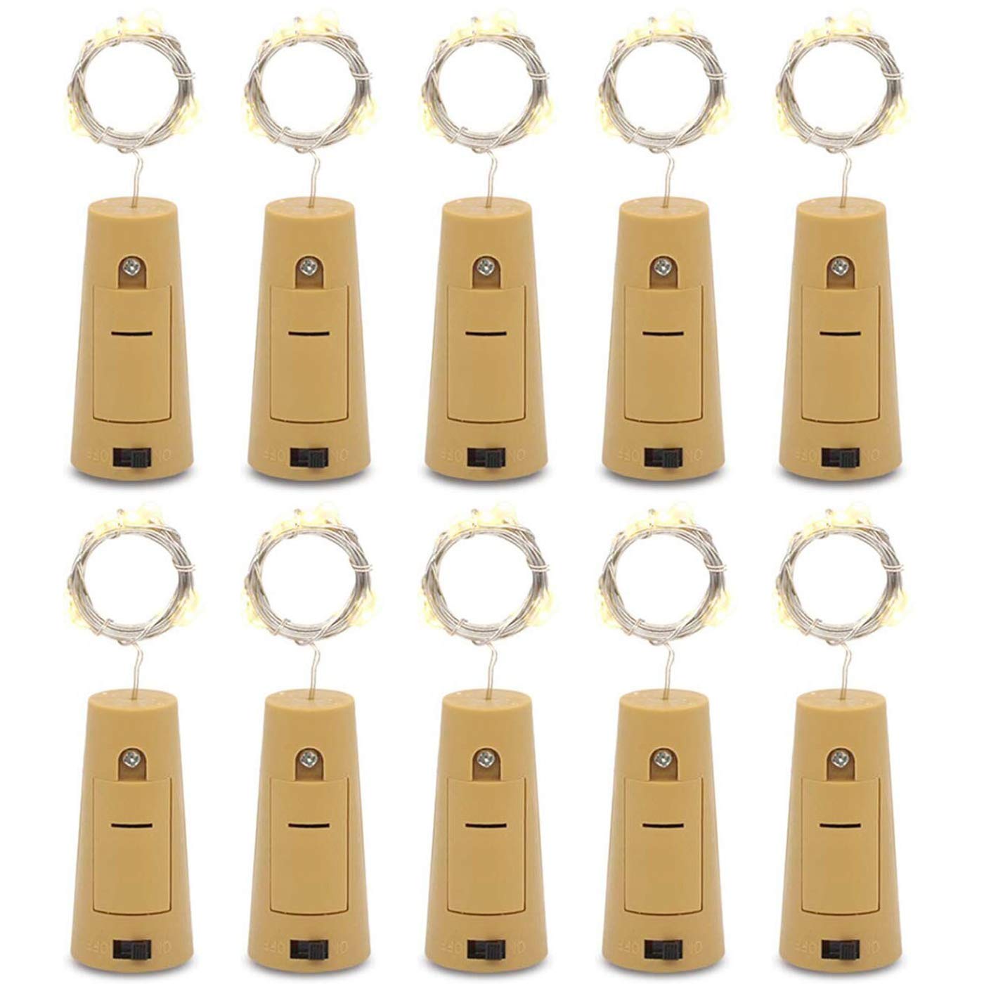 One94Store 20 Led Wine Bottle Cork Copper Wire String Lights,2M Battery Operated (Warm White,Pack of 10) 2 Meters