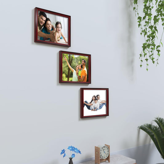 Amazon Brand - Solimo Collage Square Rectangular Photo Frames, Set Of 3, Wall Hanging (3 Pcs - 8X10 Inch), Rosewood Color