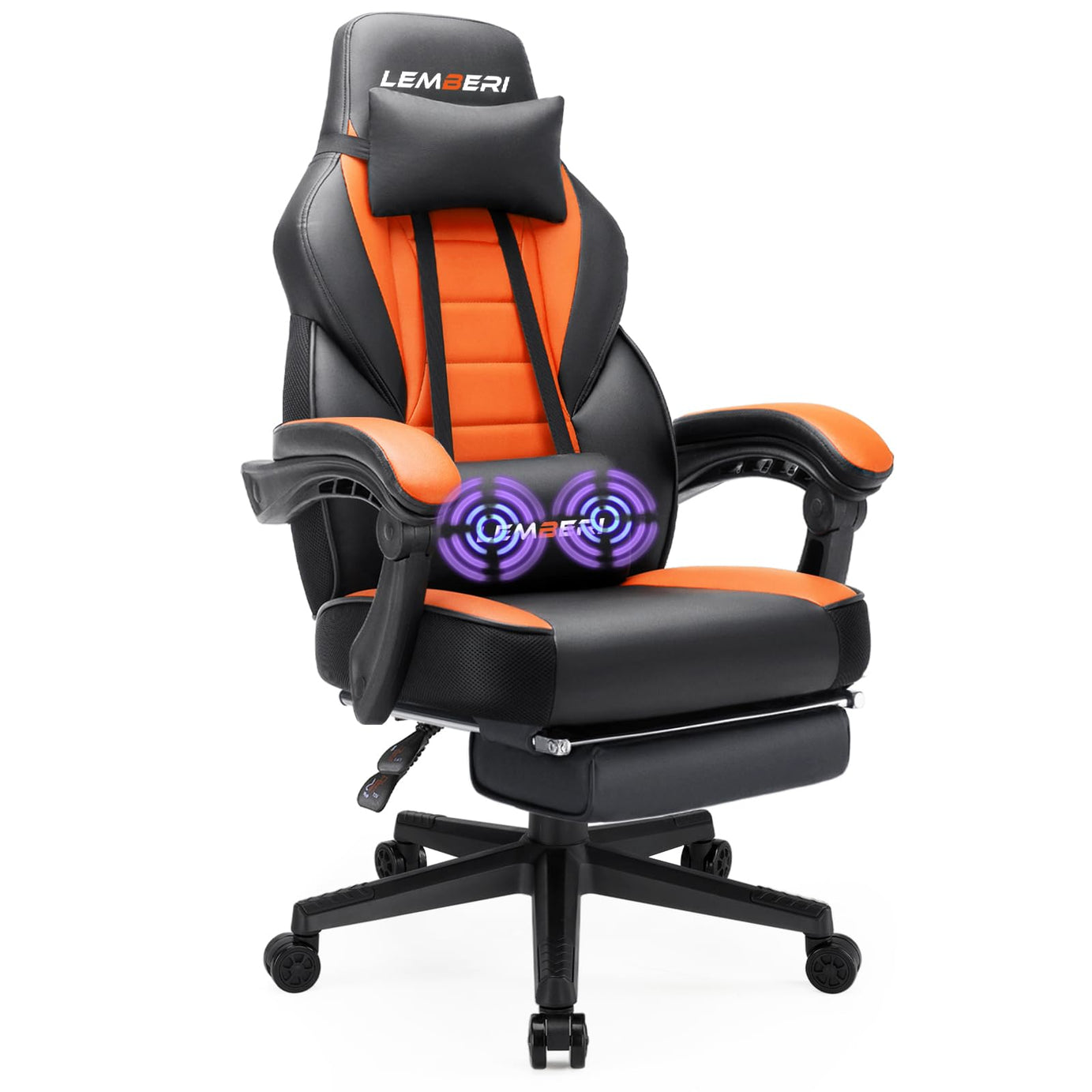 LEMBERI Gaming Chair Racing Style Gaming Chairs,Gamer Chairs for Adults,High-Back Leather PC Computer Gaming Chair Adjustable Height Swivel Chair with Footrest, Headrest and Lumbar Support