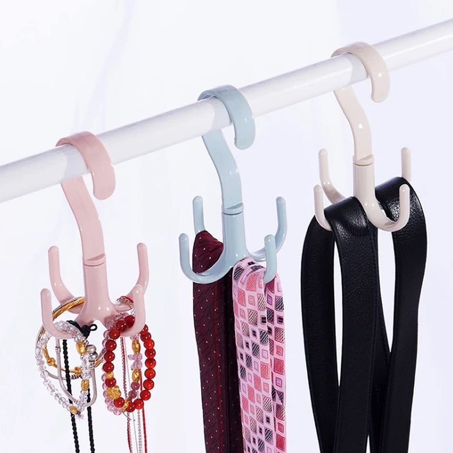 360 Degree Rotating Tie and Belt Hanger Scarf Tie Rack Holder Hook for Closet Organizer (Random Colors)(Pack of 4)