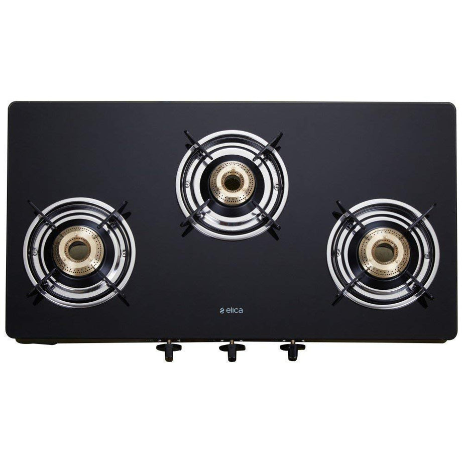 Elica Vetro Glass Top 3 Burner Gas Stove (703 CT VETRO BLK, Black)