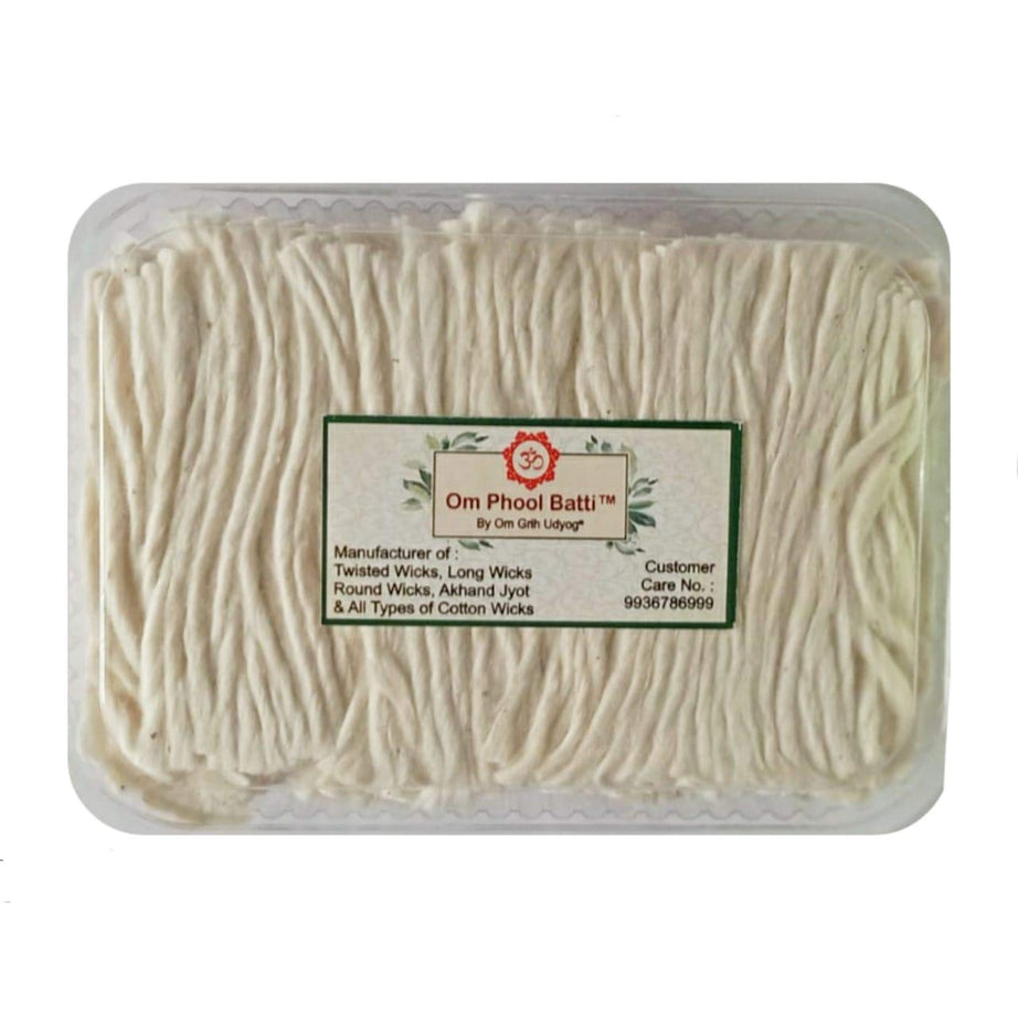 Om Phool Batti Long Cotton Wicks for Diya, Lambi Batti for Puja, (Pack of 1, White) (1000)