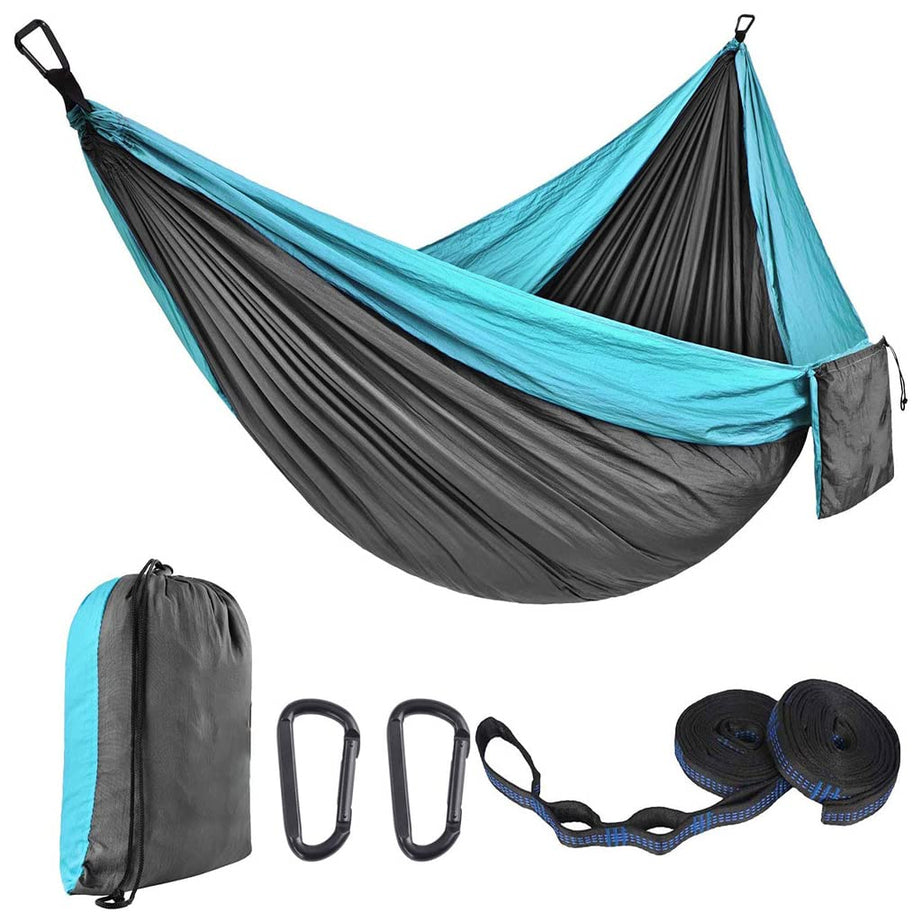 Supvox Hammock For Camping Outdoor Activities With 2 Fixing Straps, Hammock Swing For Adults Kids, Portable Ultralight Nylon Hammock For Travel Beach Trekking, Maximum 200Kg Load (275 X 140Cm), Blue