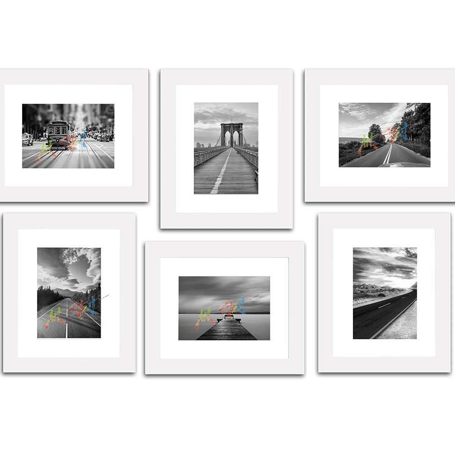 Art Street Decorative White Premium Set of 6 Individual Wall Photo Frame (6" X 8" Picture Size matted to 4" x 6")