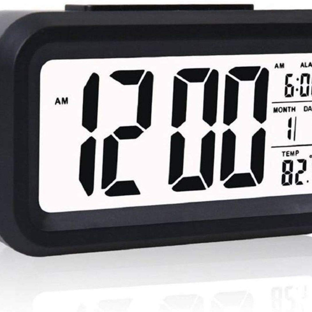 KBR Digital Smart Alarm Clock with Date & Temperature Display - Snooze Table Alarm Clock with Smart Automatic Sensor Backlight-Plastic,Black,Medium(1.5Wx5.5Lx3.5H inches)