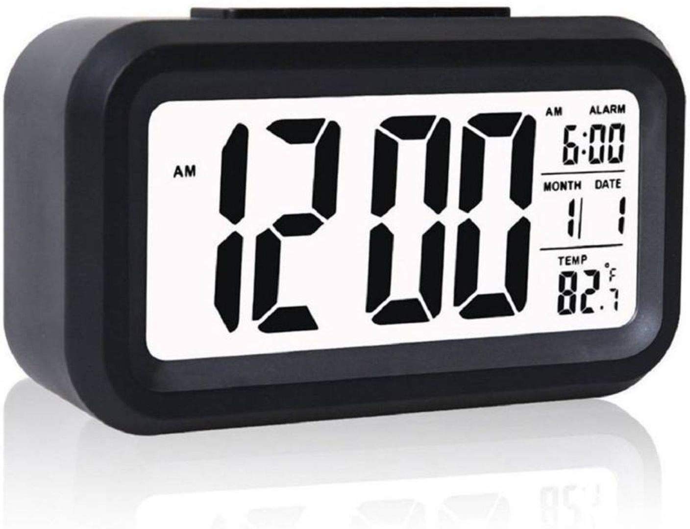 KBR Digital Smart Alarm Clock with Date & Temperature Display - Snooze Table Alarm Clock with Smart Automatic Sensor Backlight-Plastic,Black,Medium(1.5Wx5.5Lx3.5H inches)