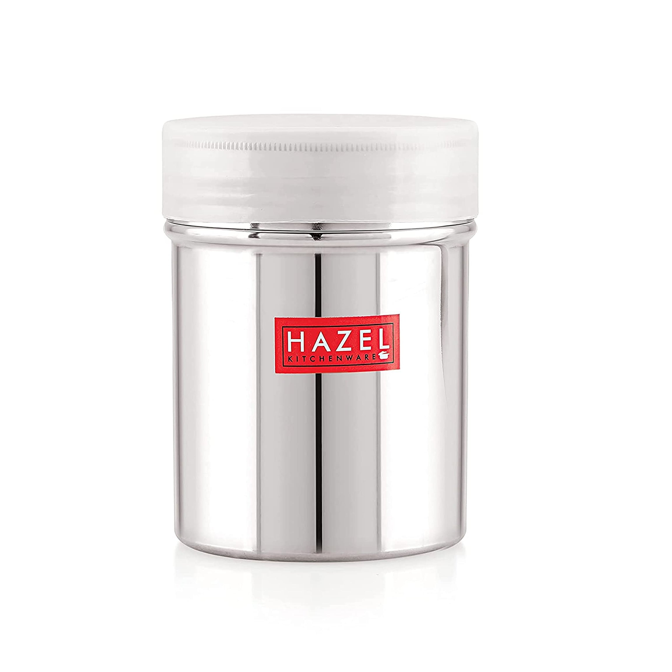 HAZEL Stainless Steel Powder Shaker and Plastic Lid Cap | 310 ml Capacity Dredger without Handle | Salt and Pepper Cellar Cocoa Chocolate Powder Shaker