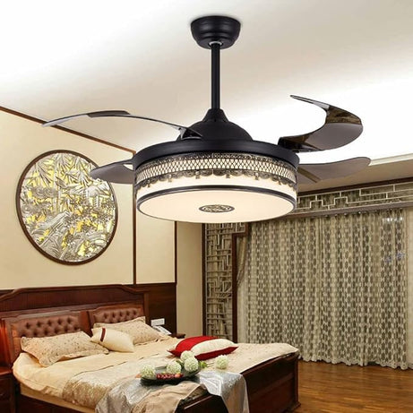 LED Smart Chandelier Fan with ABS Retractable Blades and Remote Control