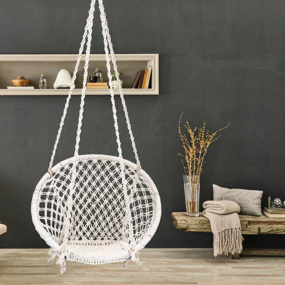 Patiofy Hammock Hanging Swing Chair || Swing for Adult & Kids || Swing for Home Balcony Garden|| Jhoola for Living Room for Adults || Jhula for Adults || Without Accessories Zula (Off-White, Cotton)