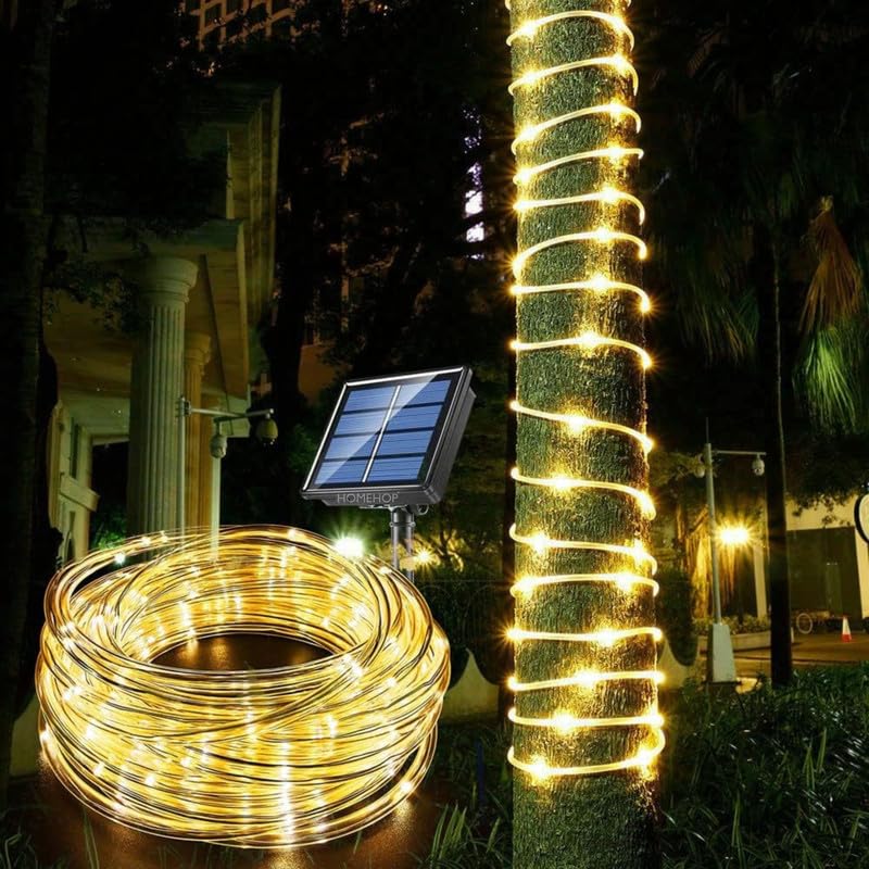 Homehop Decorative Solar Light 200Leds Waterproof String Pipe Lamp for Outdoor, Garden, Home Decor, and Tree with 8 Lighting Modes ‎Warm White,800Mah(20 M ABS+PC)