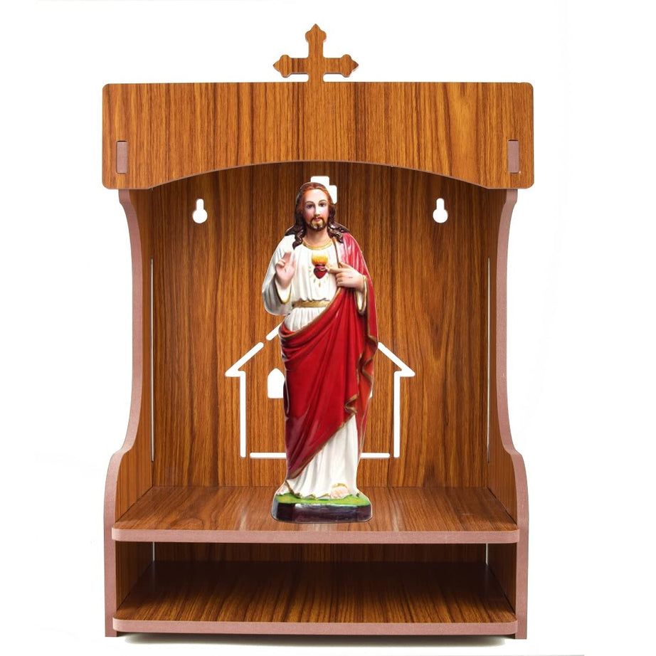 Lakhaji Christian Design Wooden MDF Temple Decorative for Home and Office (21 x 29 x 43 CM) (Maroon)