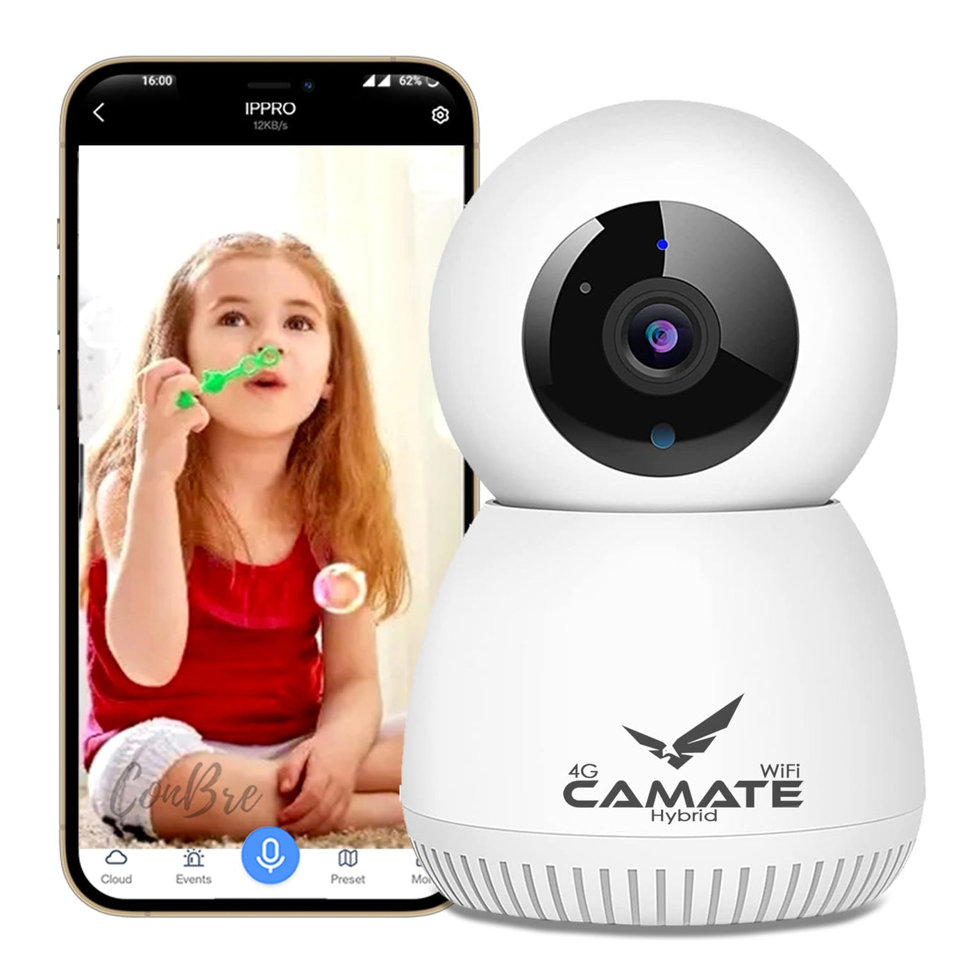 Camate Hybrid 4G Sim Based + Wi Fi Based 3MP Smart Indoor CCTV Camera | Baby Monitoring surveillance | Motion Detection & Tracking | Night Vision | 2-Way Audio | Support 256GB Micro SD Card