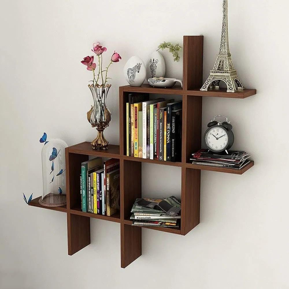 U T E E Z Wall Shelves For Living Room Wall Mounted Book Shelf, Wall Shelf For Photos, Decorations, In Living Room, Kitchen, Hallway, Bedroom, Bathroom(Bent Shelve) (Brown) 6 - Wood