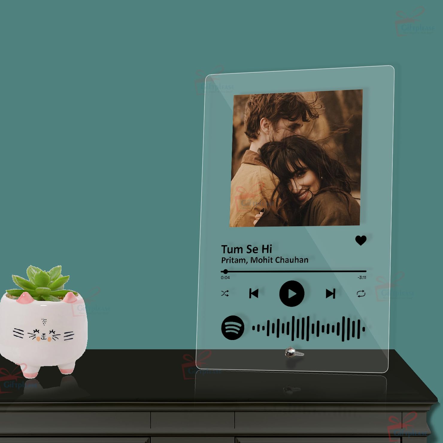 Giftplease Customized Photo and song Spotify Frame With Steel Removable Stand | Personalized Printed Plaque with scannable code | Gift | Birthday | Anniversary (Transparent, Acrylic, 6 * 9 Inches)