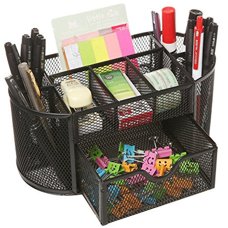 MeRaYo Metal Mesh Office Desk Organizer Stationery Pen Stand (Black Color)