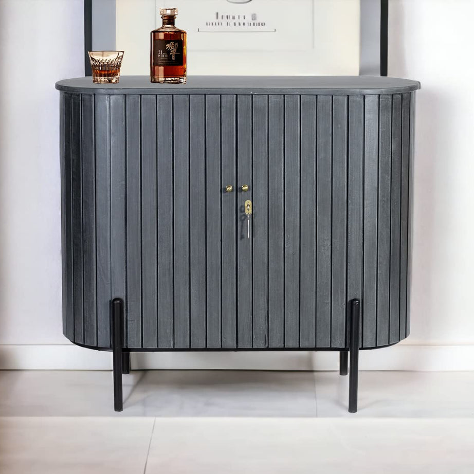 Kraft Bazaar Solid Wood Oval Bar Cabinet | Drinks Cabinet with Lock | Bar Unit (Grey)