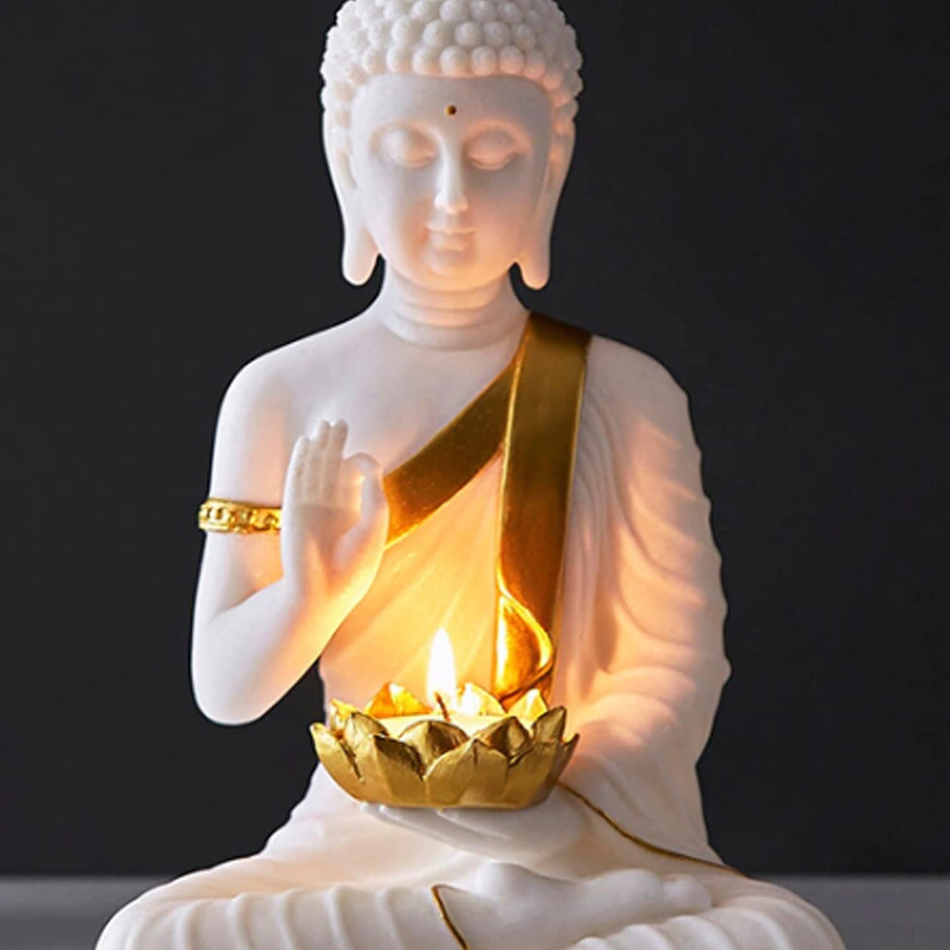 SN Handicrafts Buddha Idol Statue Showpiece Gift Gifting Item Polystone Home Decor Decoration 1 pic (White)