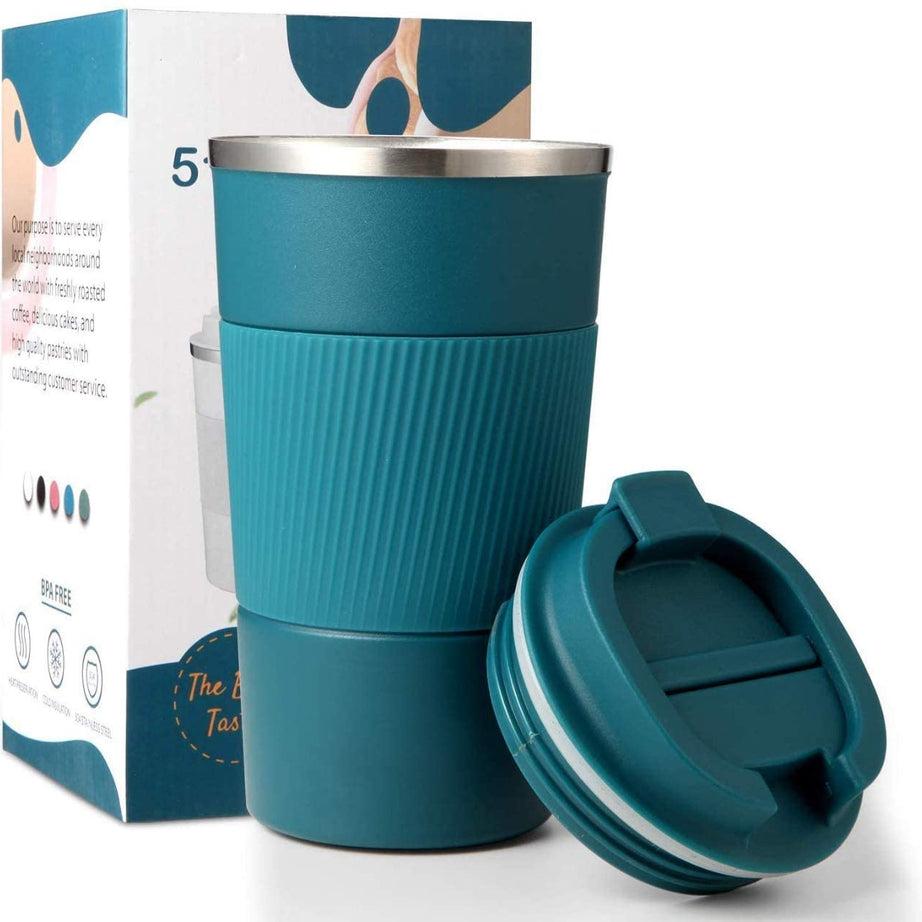 Wosta Insulated Travel Coffee Mug 2.0 | Double Wall Vacuum Stainless Steel Fat-Bottomed Coffee Cup Tumbler With Spill Proof Flip Lid For Hot And Ice Beverages (Blue Color, 510 Ml), 510 Milliliter