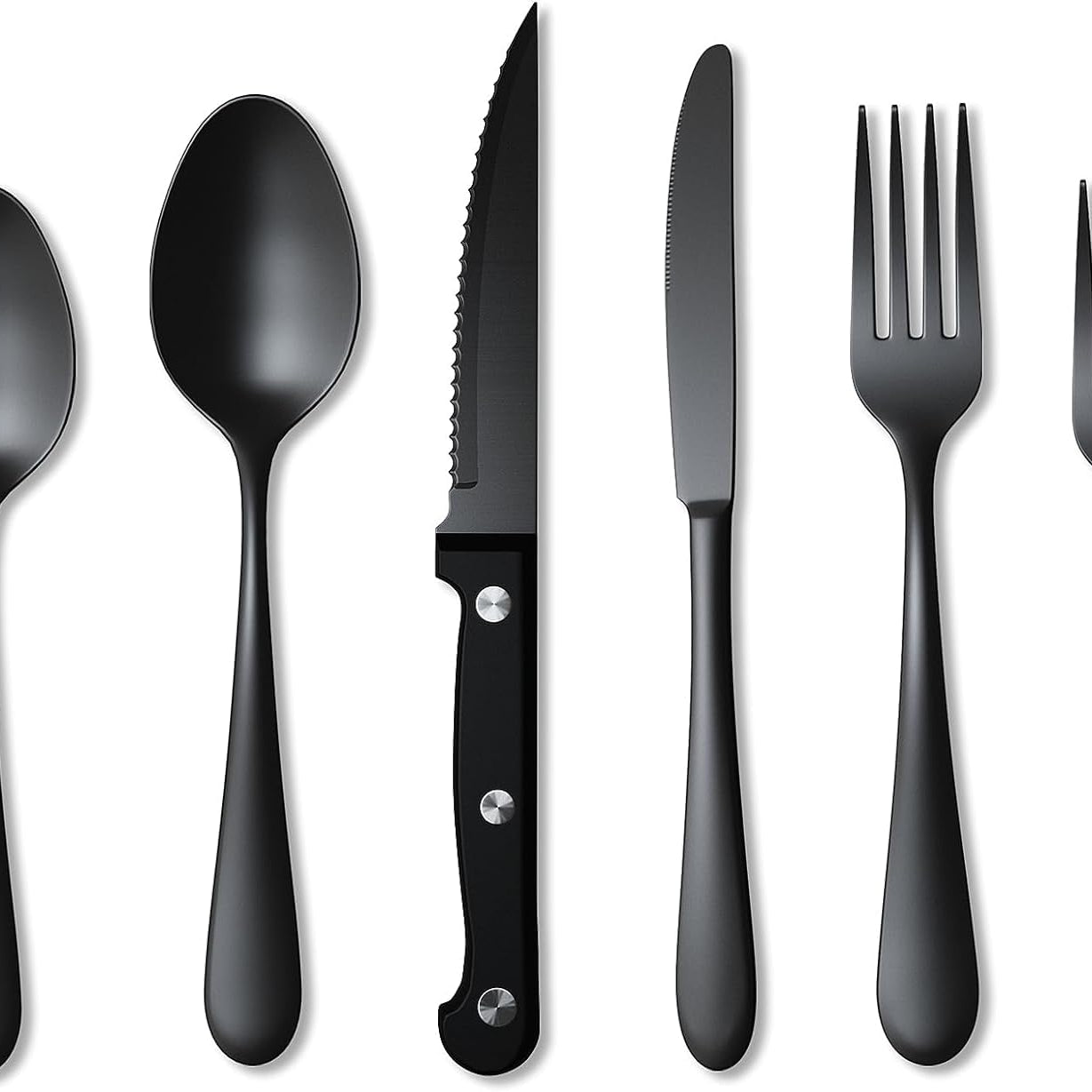 BLATUS 6-Piece Black Silverware Set, Set with Steak Knives for 1, Stainless Steel Cutlery Set, Include Knife Fork Spoon Set