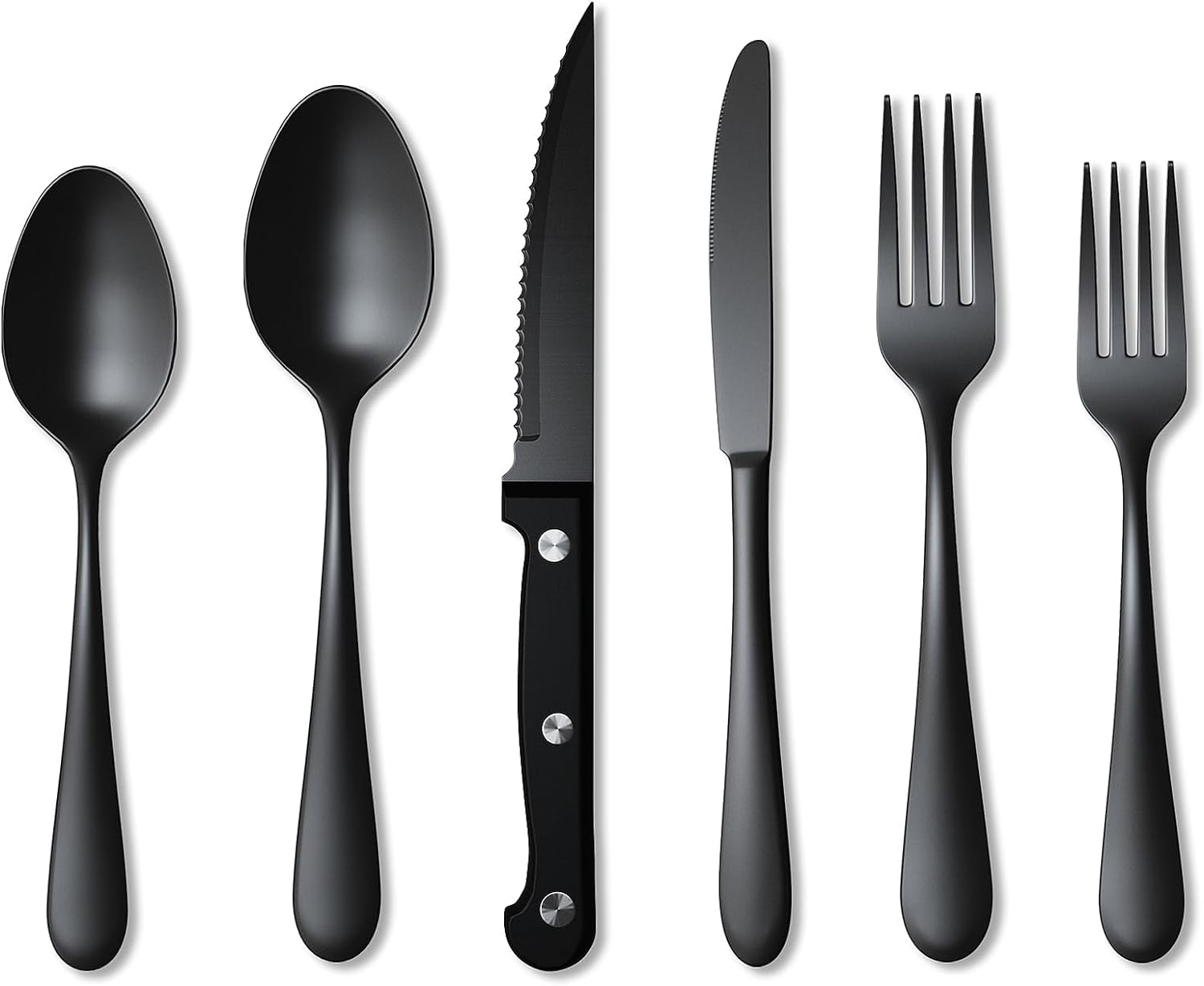 BLATUS 6-Piece Black Silverware Set, Set with Steak Knives for 1, Stainless Steel Cutlery Set, Include Knife Fork Spoon Set