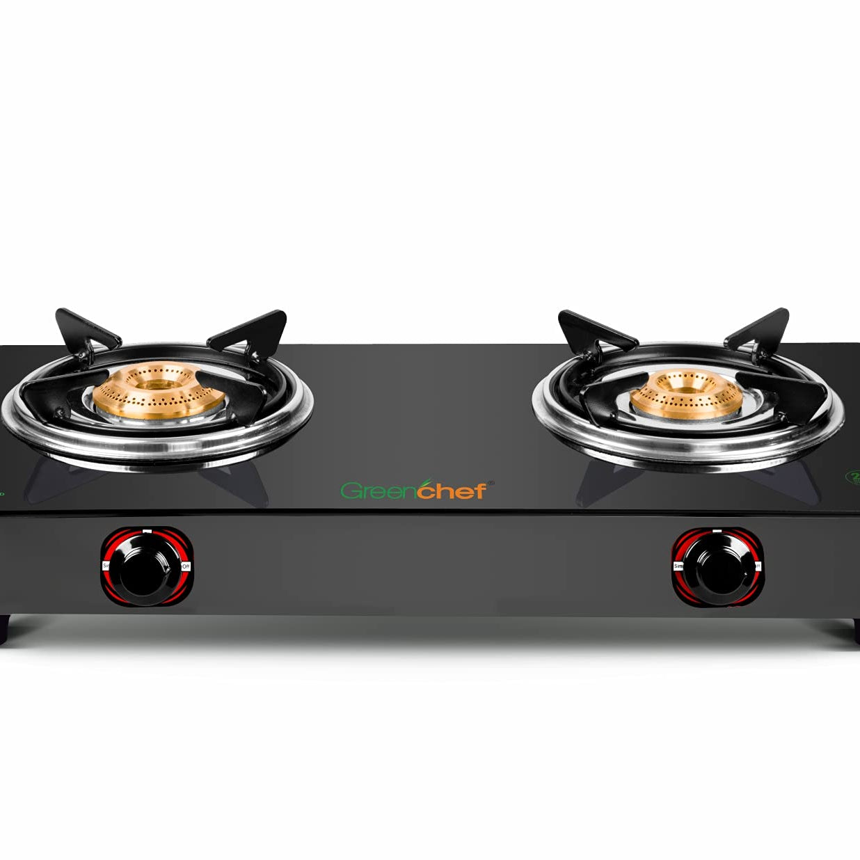 GREENCHEF Elon Glass cook top 2 Burner Gas stove,Black Body (Manual Ignition)