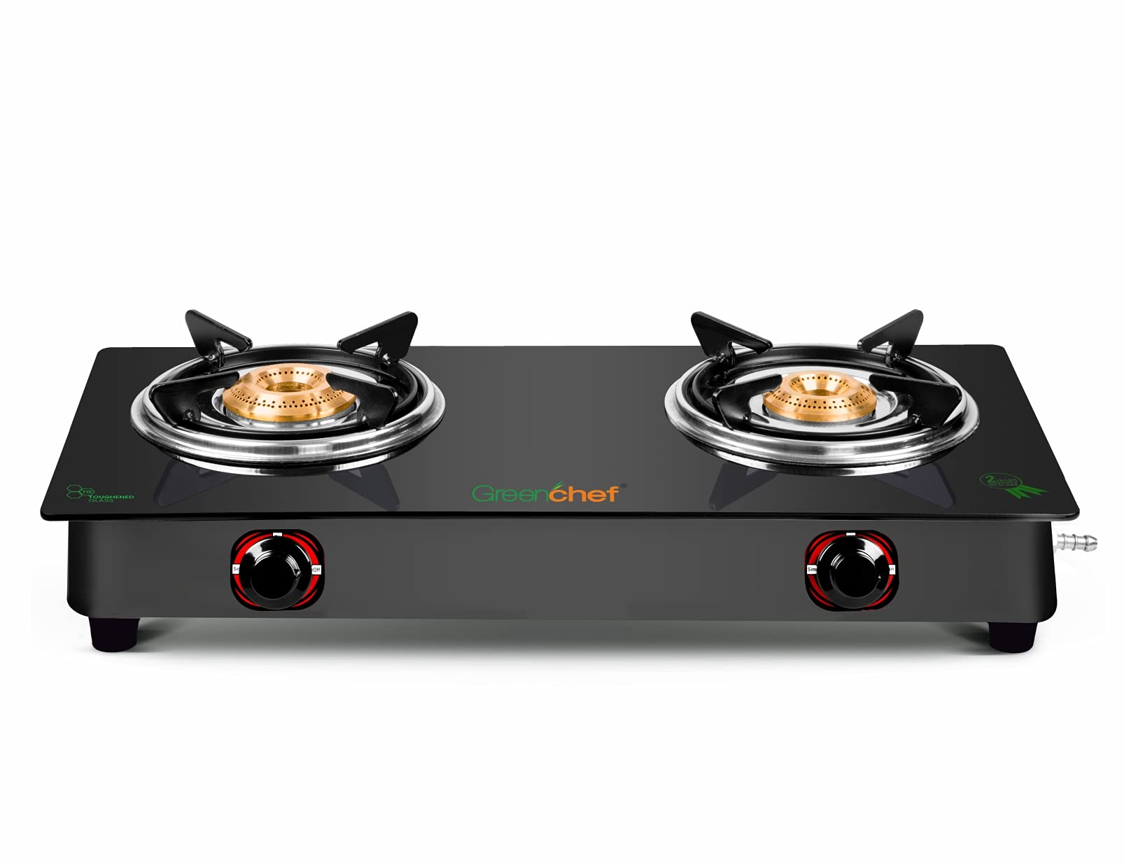 GREENCHEF Elon Glass cook top 2 Burner Gas stove,Black Body (Manual Ignition)