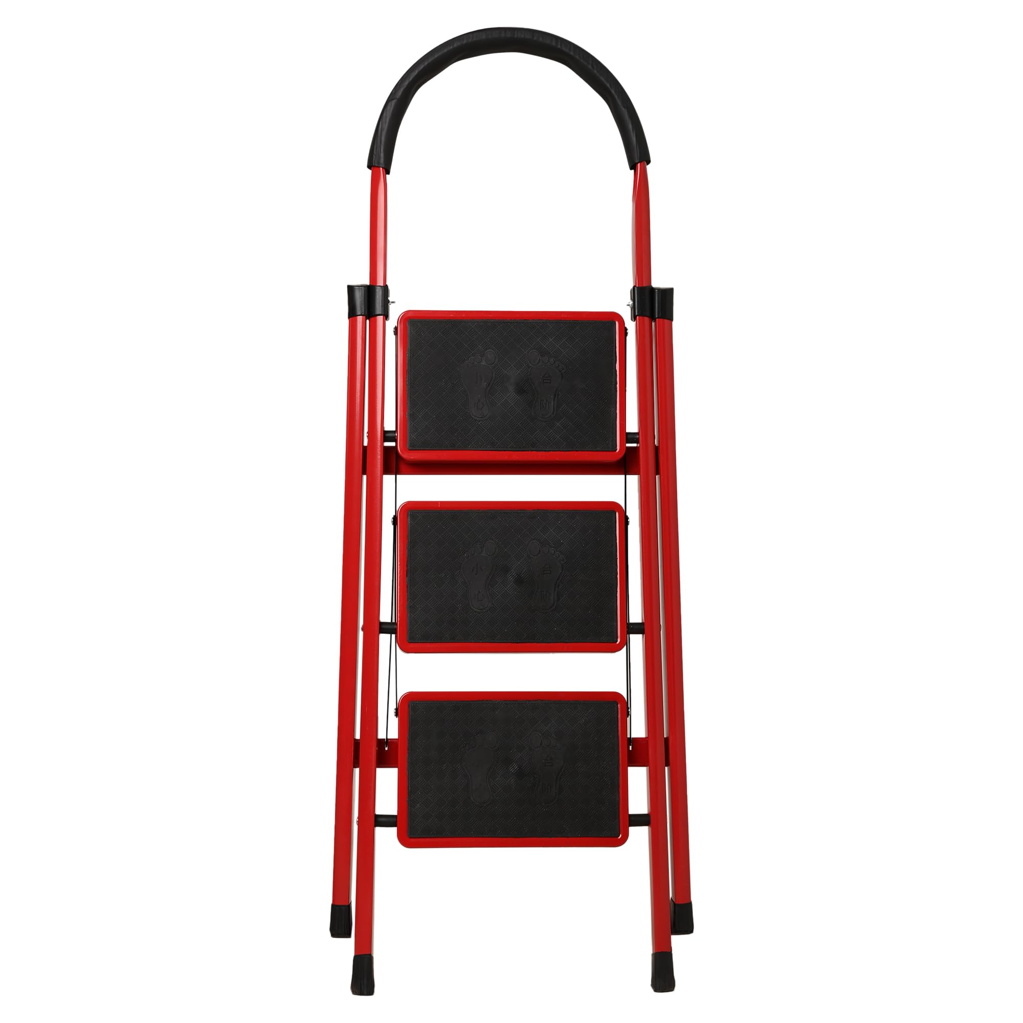 AULKI 3 Steps Ladder | Ladder for Home |Mild Steel | Heavy Duty Foldable Ladder |5 ft. Ladder for Home use | Powder Coted Mild Steel Ladder |Easy to Use | (Red & Black) (MILD Steel, 4 Step)